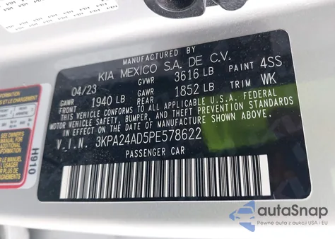 2023 Kia Rio Lx из США, поврежденный, VIN 3KPA24AD5PE578622